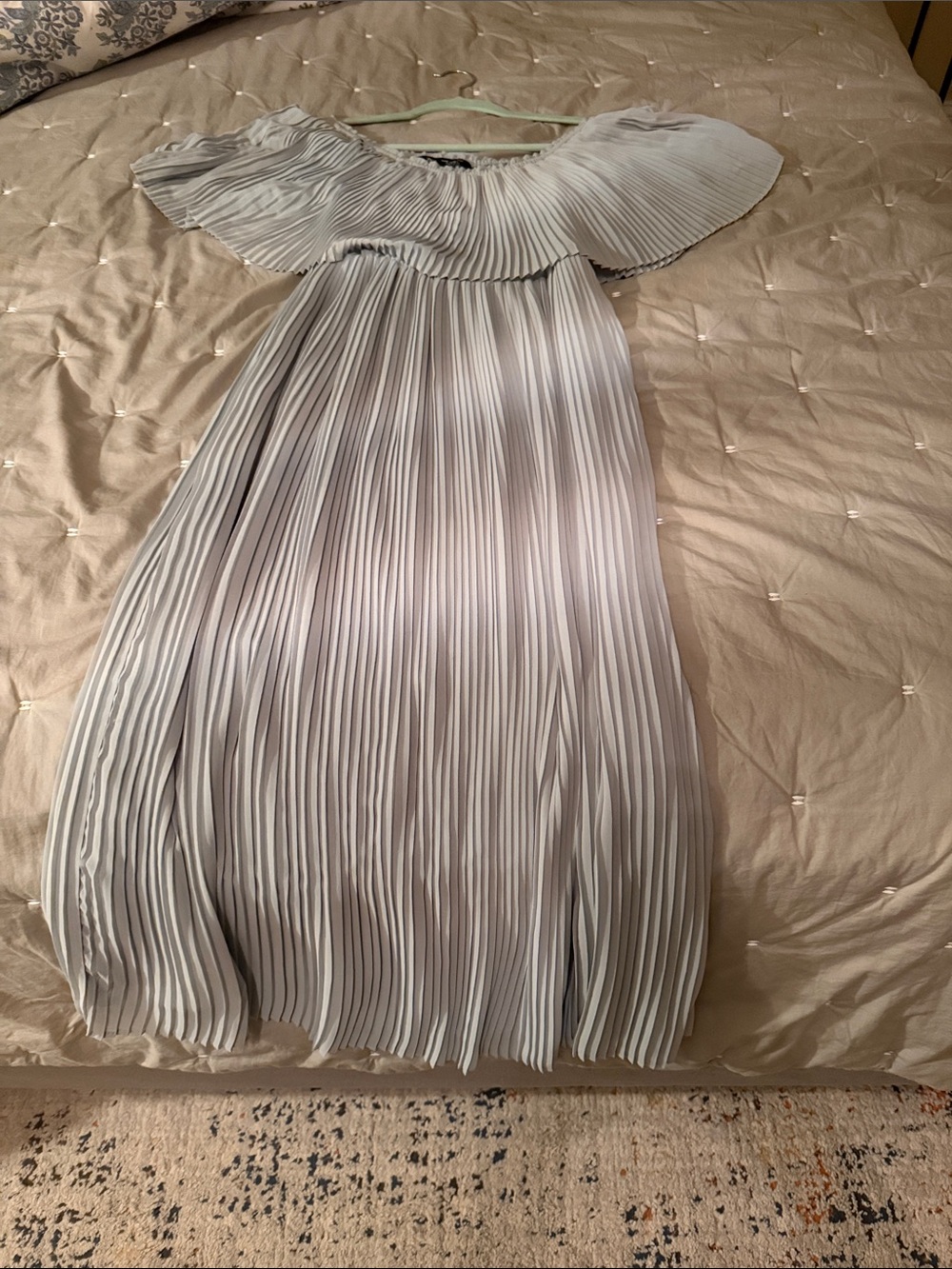 Zara Pleated Off-Shoulder Maxi Dress in Light Green (mint color)